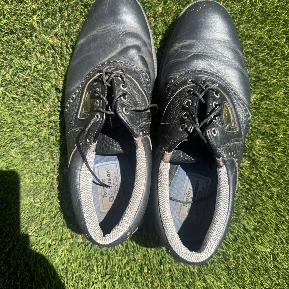 FootJoy Mens 9 1/2M Soft Spike Golf Shoes Gel-Fusion 59953 Black Leather Lace Up